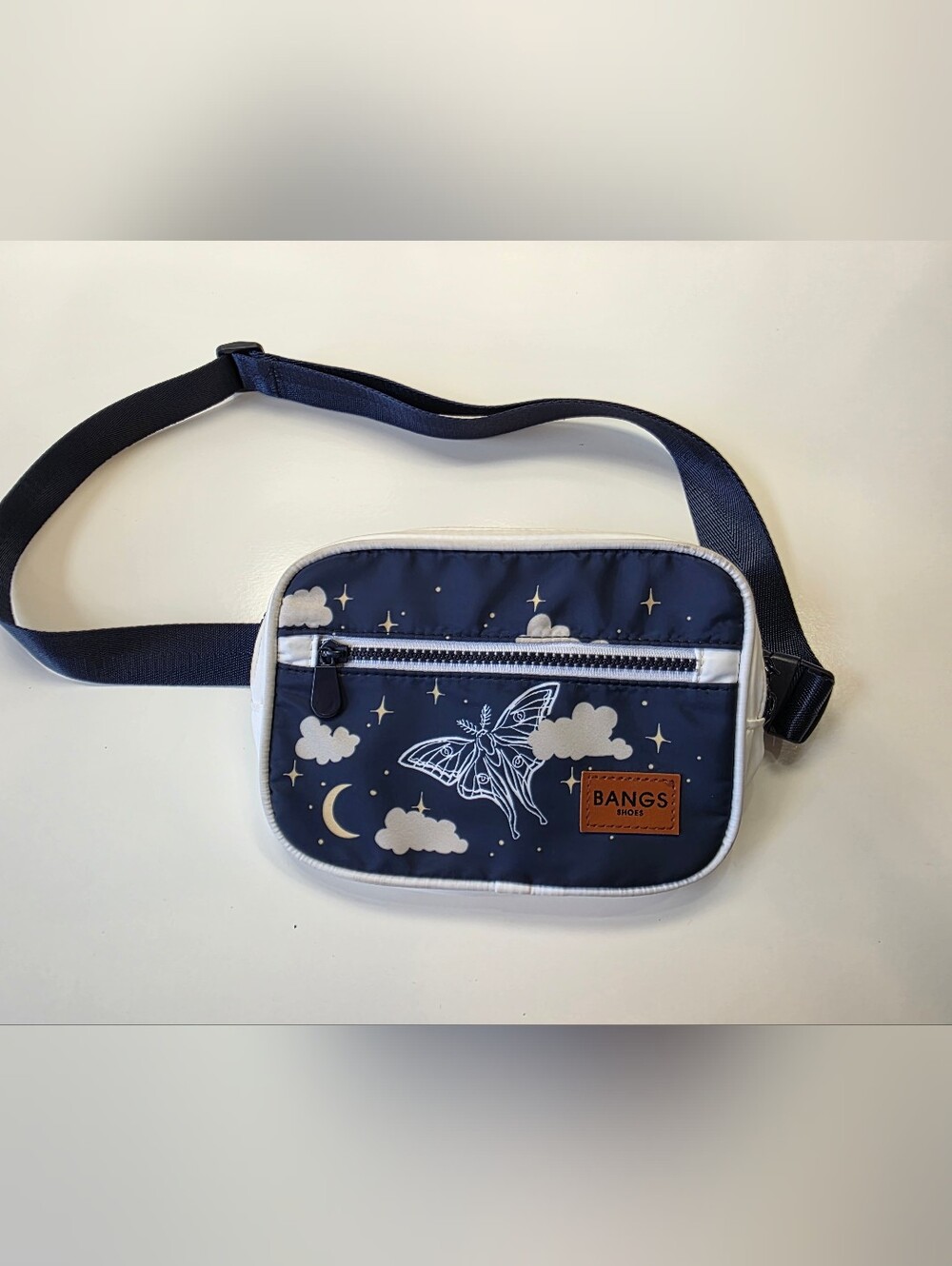 BANGS Shoes Celestial Moth Moon Belt Bag Crossbody Fanny Pack Navy